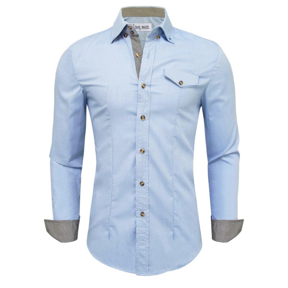 Tom’s Ware Men's Inner Plaid Oxford Long-Sleeve Button-down Shirt BLUE XXL
